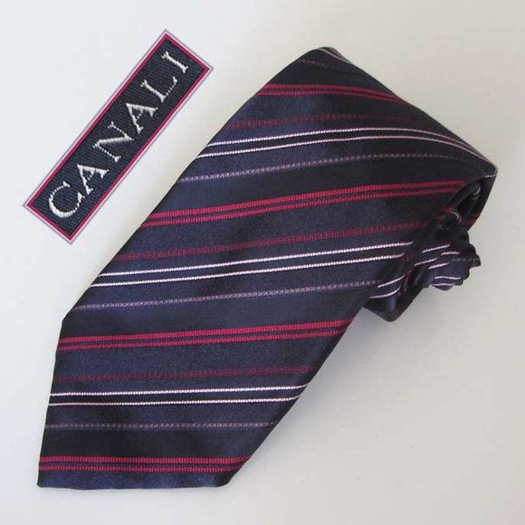 CANALI diagonal striped pattern neck tie 100% silk - Picture 1 of 6